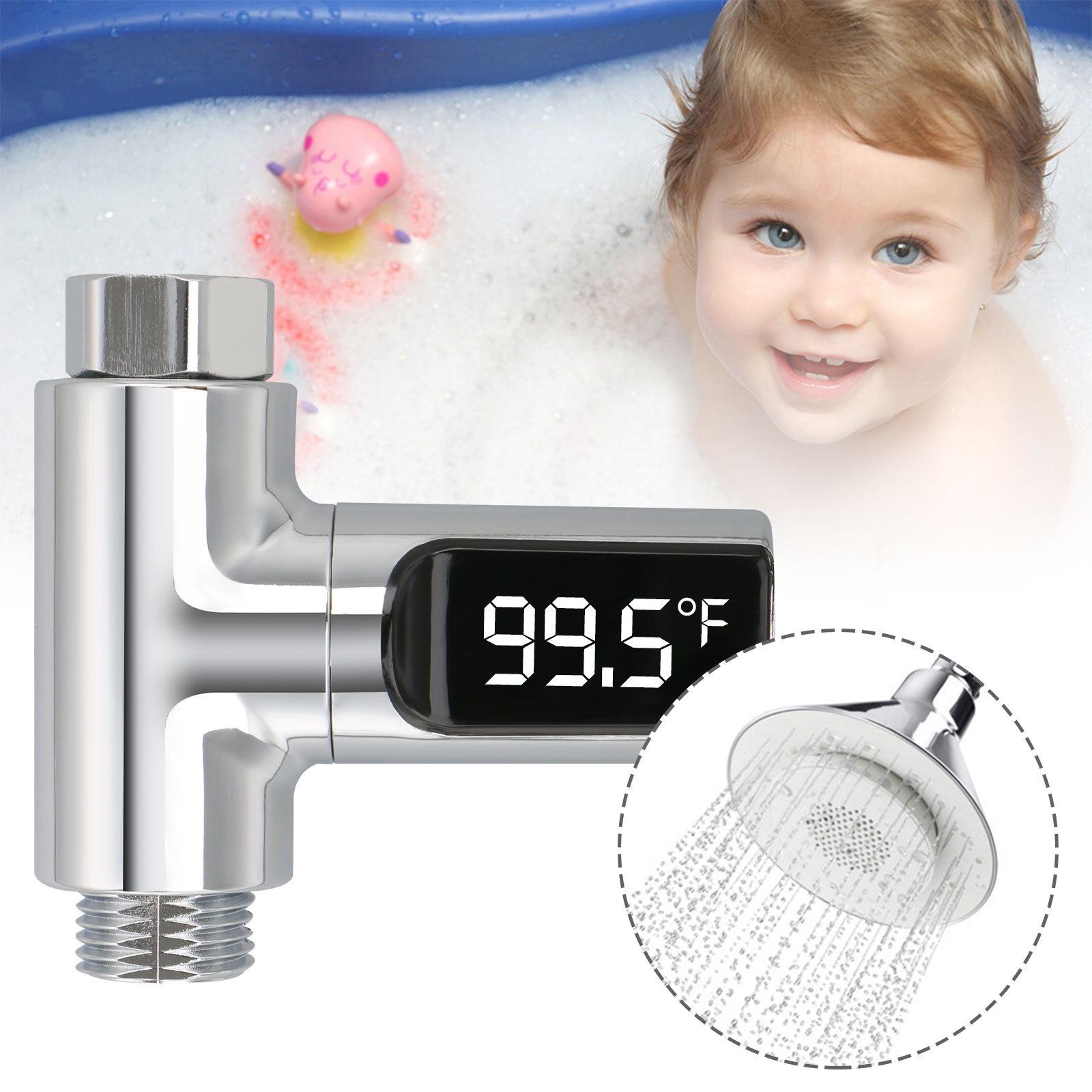 LED Digital Shower Temperature Display Water Thermometer Monitor Self